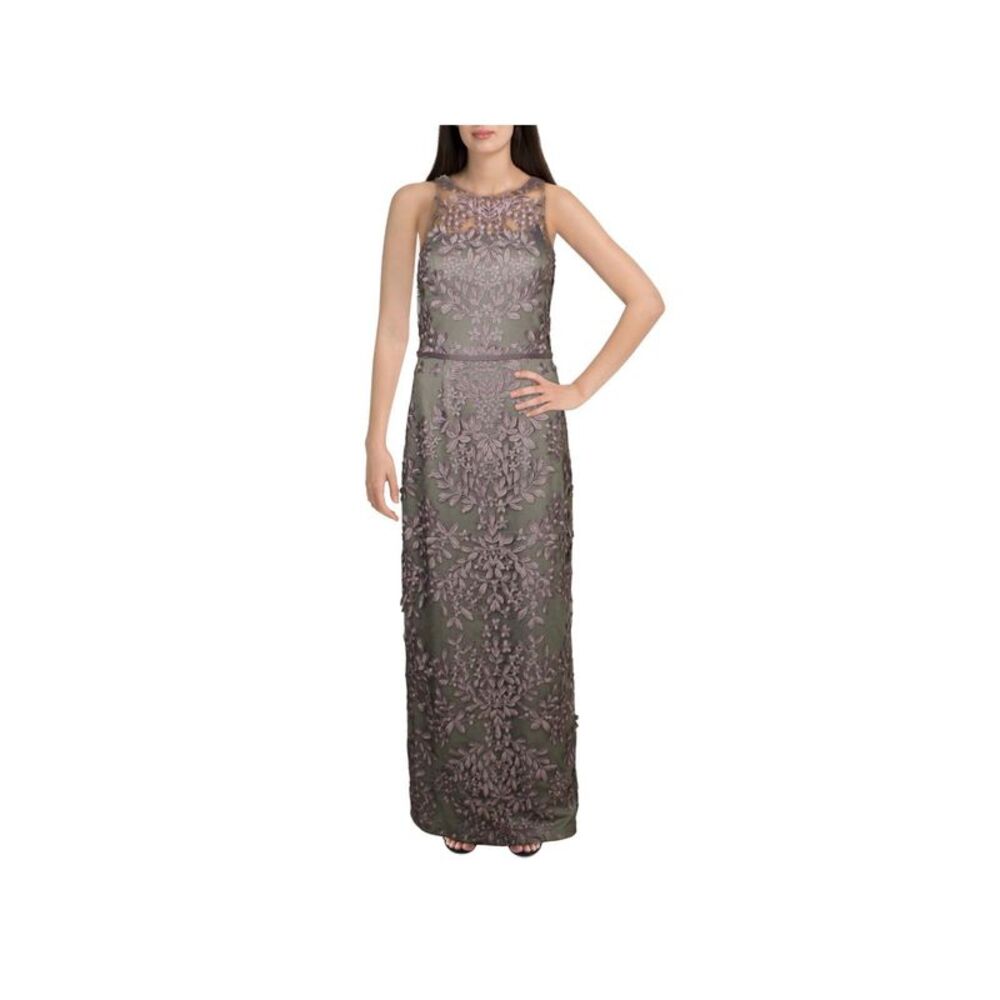 JS COLLECTION Womens Gray Sleeveless Halter Full-Length Evening Sheath Dress 4